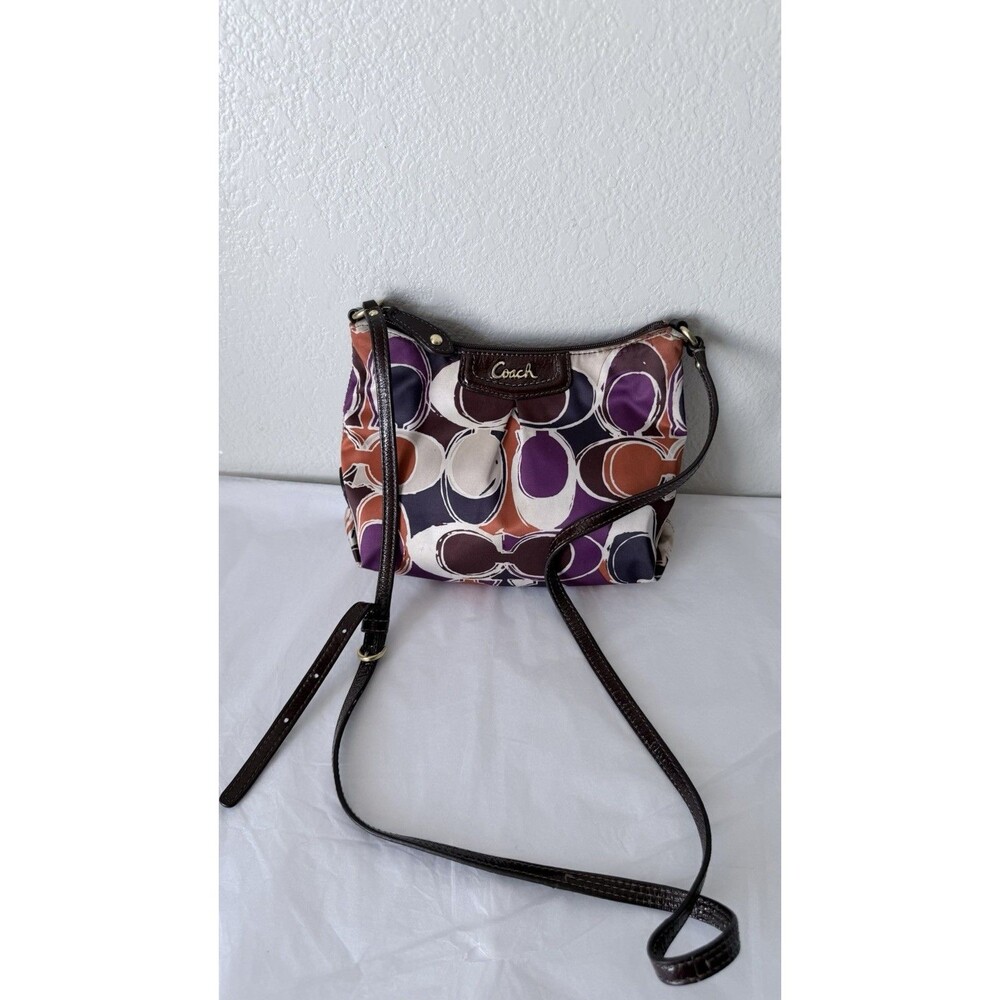 Coach Ashley Swingpack Crossbody Bag Multicolor Signature Print Purple Orange